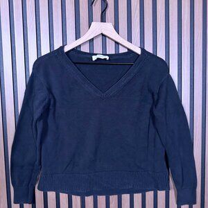 Everlane Sweater XS Womens Black Gray V Neck Knit Cropped
